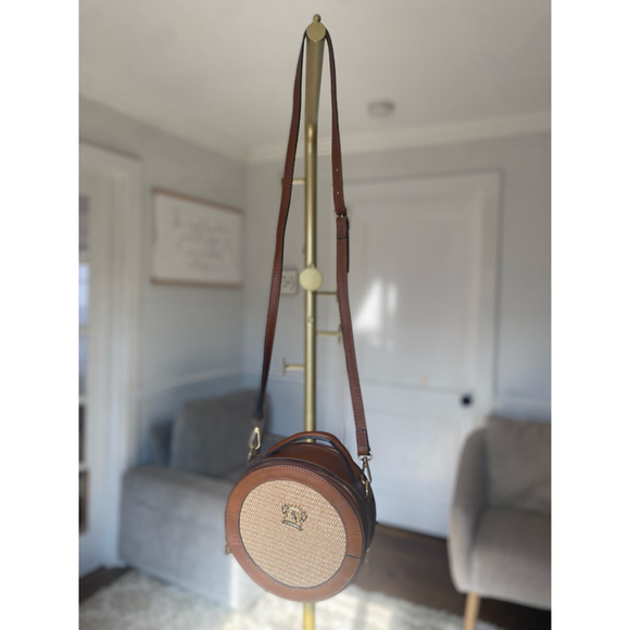 Pratesi Firenze Round Woven Straw Leather Crossbody Bag Italian Made Quiet Luxe - Picture 3 of 7